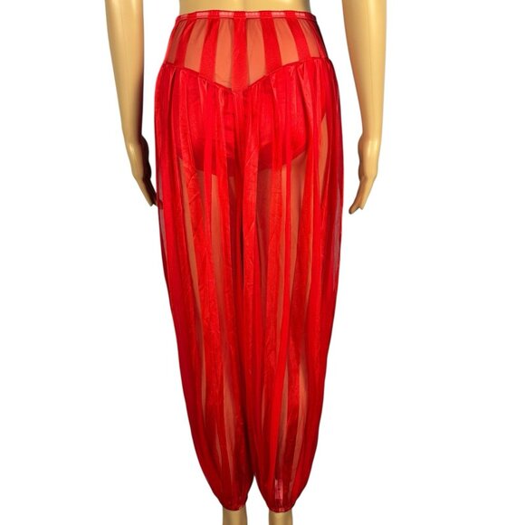 Vintage Jenelle of California Red Nylon Peignoir Set Sz M P Robe Pants Hollywood - Picture 3 of 16